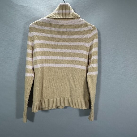 J Crew Sweater Womens Medium Pullover Tan Pink Stripe Cotton Wool Blend Turtle - Picture 7 of 7
